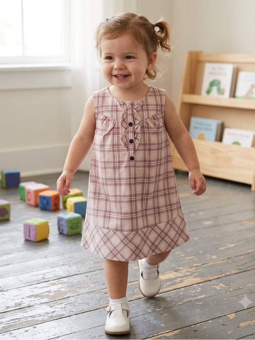 Vintage Talbots Kids Pink Pastel Plaid Dress Jumper Lined 12-18M